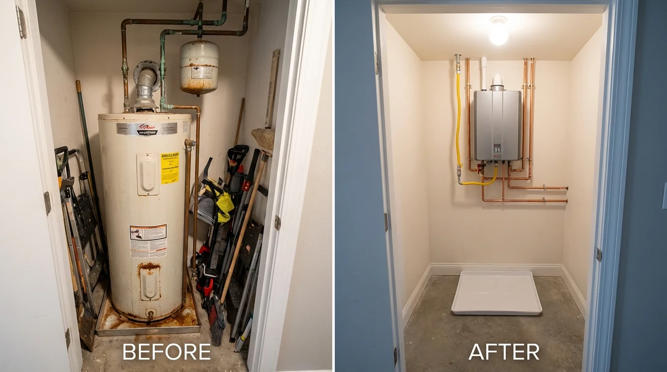 Tank water heater versus wall-mounted tankless unit comparison for Fort Bragg, NC homeowners