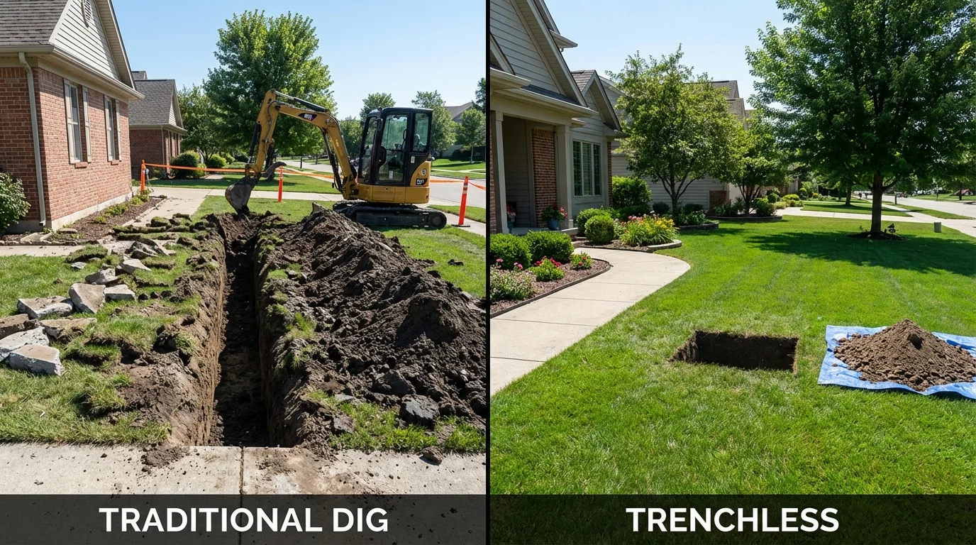 Trenchless sewer repair with minimal yard damage versus traditional excavation in Fort Bragg, NC